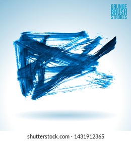 Blue brush stroke and texture. Grunge vector abstract hand - painted element. Underline and border design.
