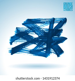 Blue brush stroke and texture. Grunge vector abstract hand - painted element. Underline and border design.
