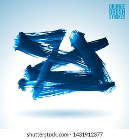 Blue brush stroke and texture. Grunge vector abstract hand - painted element. Underline and border design.