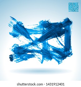Blue brush stroke and texture. Grunge vector abstract hand - painted element. Underline and border design.