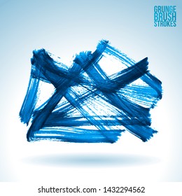 Blue brush stroke and texture. Grunge vector abstract hand - painted element. Underline and border design.