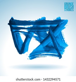 Blue brush stroke and texture. Grunge vector abstract hand - painted element. Underline and border design.