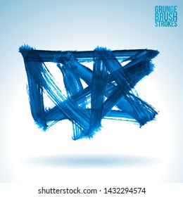 Blue brush stroke and texture. Grunge vector abstract hand - painted element. Underline and border design.
