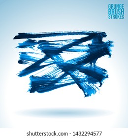 Blue brush stroke and texture. Grunge vector abstract hand - painted element. Underline and border design.