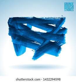 Blue brush stroke and texture. Grunge vector abstract hand - painted element. Underline and border design.