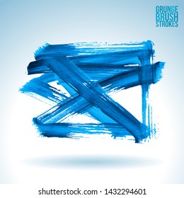 Blue brush stroke and texture. Grunge vector abstract hand - painted element. Underline and border design.