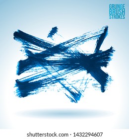 Blue brush stroke and texture. Grunge vector abstract hand - painted element. Underline and border design.