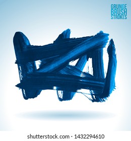 Blue brush stroke and texture. Grunge vector abstract hand - painted element. Underline and border design.