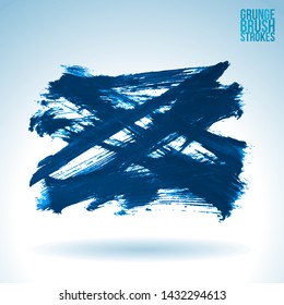 Blue brush stroke and texture. Grunge vector abstract hand - painted element. Underline and border design.