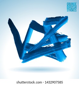 Blue brush stroke and texture. Grunge vector abstract hand - painted element. Underline and border design.