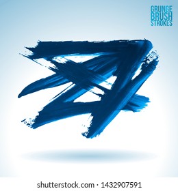 Blue brush stroke and texture. Grunge vector abstract hand - painted element. Underline and border design.