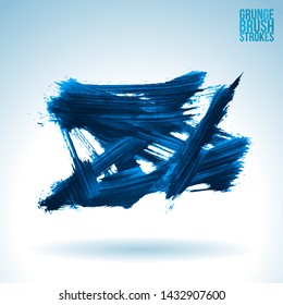 Blue brush stroke and texture. Grunge vector abstract hand - painted element. Underline and border design.