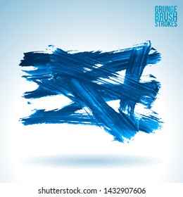 Blue brush stroke and texture. Grunge vector abstract hand - painted element. Underline and border design.