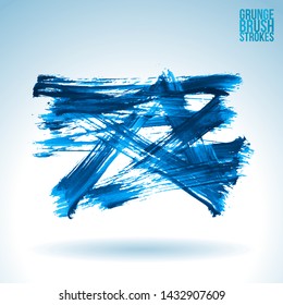 Blue brush stroke and texture. Grunge vector abstract hand - painted element. Underline and border design.