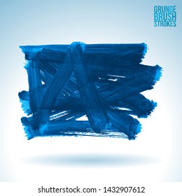 Blue brush stroke and texture. Grunge vector abstract hand - painted element. Underline and border design.