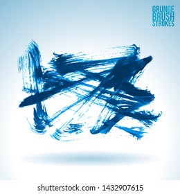 Blue brush stroke and texture. Grunge vector abstract hand - painted element. Underline and border design.