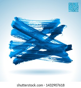 Blue brush stroke and texture. Grunge vector abstract hand - painted element. Underline and border design.