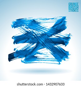 Blue brush stroke and texture. Grunge vector abstract hand - painted element. Underline and border design.