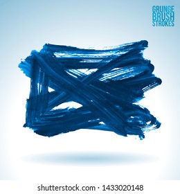 Blue brush stroke and texture. Grunge vector abstract hand - painted element. Underline and border design.
