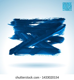 Blue brush stroke and texture. Grunge vector abstract hand - painted element. Underline and border design.