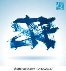 Blue brush stroke and texture. Grunge vector abstract hand - painted element. Underline and border design.