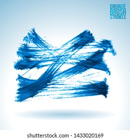 Blue brush stroke and texture. Grunge vector abstract hand - painted element. Underline and border design.