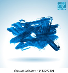 Blue brush stroke and texture. Grunge vector abstract hand - painted element. Underline and border design.