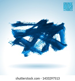 Blue brush stroke and texture. Grunge vector abstract hand - painted element. Underline and border design.