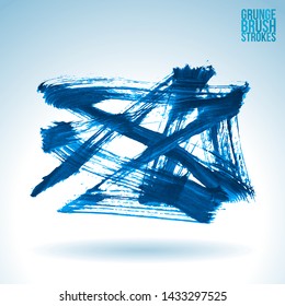 Blue brush stroke and texture. Grunge vector abstract hand - painted element. Underline and border design.