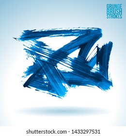 Blue brush stroke and texture. Grunge vector abstract hand - painted element. Underline and border design.