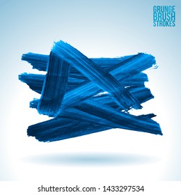 Blue brush stroke and texture. Grunge vector abstract hand - painted element. Underline and border design.