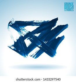 Blue brush stroke and texture. Grunge vector abstract hand - painted element. Underline and border design.