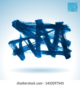 Blue brush stroke and texture. Grunge vector abstract hand - painted element. Underline and border design.