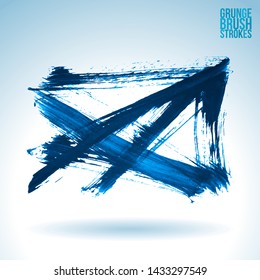 Blue brush stroke and texture. Grunge vector abstract hand - painted element. Underline and border design.