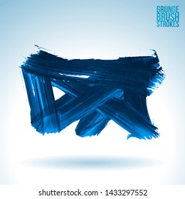Blue brush stroke and texture. Grunge vector abstract hand - painted element. Underline and border design.