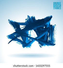 Blue brush stroke and texture. Grunge vector abstract hand - painted element. Underline and border design.