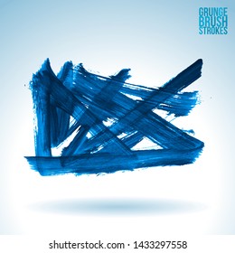 Blue brush stroke and texture. Grunge vector abstract hand - painted element. Underline and border design.