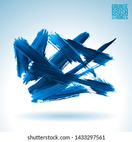 Blue brush stroke and texture. Grunge vector abstract hand - painted element. Underline and border design.