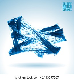 Blue brush stroke and texture. Grunge vector abstract hand - painted element. Underline and border design.