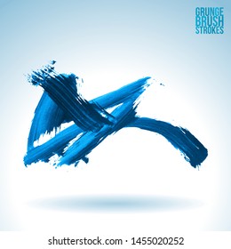 Blue brush stroke and texture. Grunge vector abstract hand - painted element. Underline and border design.