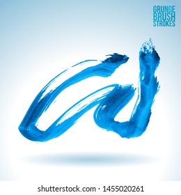 Blue brush stroke and texture. Grunge vector abstract hand - painted element. Underline and border design.