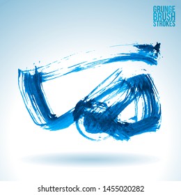 Blue brush stroke and texture. Grunge vector abstract hand - painted element. Underline and border design.