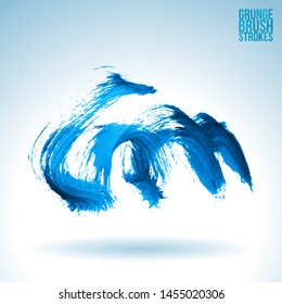 Blue brush stroke and texture. Grunge vector abstract hand - painted element. Underline and border design.