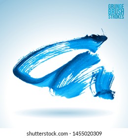 Blue brush stroke and texture. Grunge vector abstract hand - painted element. Underline and border design.