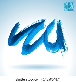 Blue brush stroke and texture. Grunge vector abstract hand - painted element. Underline and border design.