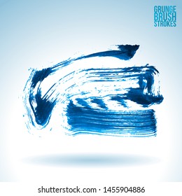 Blue brush stroke and texture. Grunge vector abstract hand - painted element. Underline and border design.