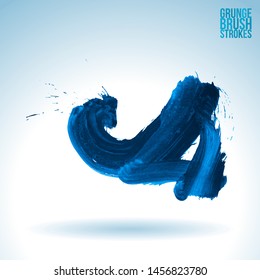 Blue brush stroke and texture. Grunge vector abstract hand - painted element. Underline and border design.