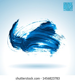 Blue brush stroke and texture. Grunge vector abstract hand - painted element. Underline and border design.