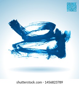 Blue brush stroke and texture. Grunge vector abstract hand - painted element. Underline and border design.