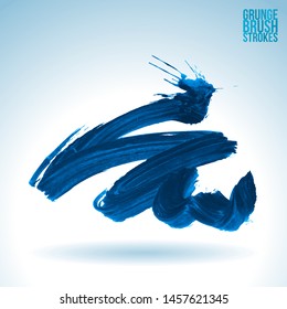Blue brush stroke and texture. Grunge vector abstract hand - painted element. Underline and border design.